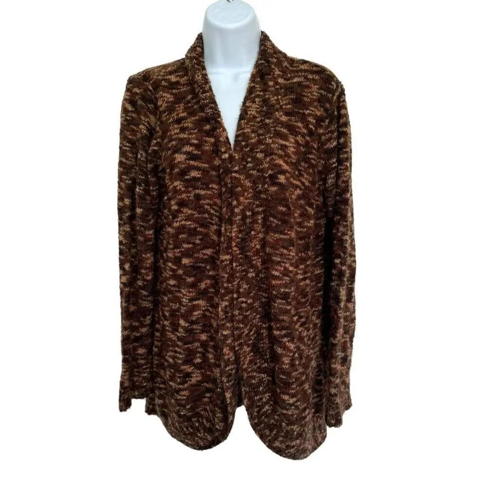🔥4/$25 St. Johns Bay Chocolate Chip Open Front Cardigan Long Sleeve Women’s Lar